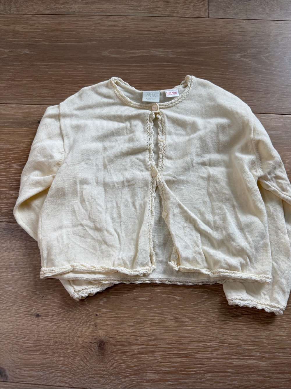 Zara kids Cream Girls' Crochet-Trim Button Cardigan